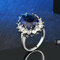 Vintage Metal Geometric Diamonds Rings Round Blue Crystal Rhinestone Finger Rings Chic Jewelry - Blue