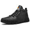 Men Black Plaid Pattern Lace Up Comfort Round Toe High Top Sneakers - Black