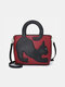 Women Cat Pattern Handbag Crossbody Bag - Wine Red