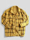 Mens Plaid Printed Turn Down Collar Pockets Long Sleeve Casual Jackets - Yellow