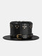 Halloween Men PU Solid Color Plague Doctor Rivet Pin Buckle Strap Decoration Punk Top Hat Bucket Hat - Black