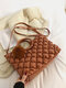 Women Faux Leather Casual Lattice Pattern Solid Color Crossbody Bag Handbag - Brown