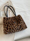 Women Plush Casual Vintage Multi-Pattern Large Capacity Handbag Shoudler Bag Tote - Leopard