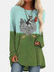 Cartoon Cat Chick Print O-neck Long Sleeve T-Shirt For Women - Green