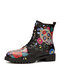 Large Size Halloween Colorful Funny Skull & Flowers Pattern Comfy Tooling Boots For Women - Black