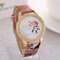 Casual Leather Quartz Chinese Style Wristwatch Peony Pattern Watches Gift for Women - Light Brown