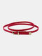 Women 100cm Faux Leather Casual Retro Fashion Woven Alloy Pin Buckle Belts - Red