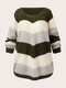 Plus Size Contrast Color Round Neck Knitted Casual Sweater - Green