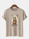 Camisetas de algodón de manga corta gráficas de tallarines japoneses para hombre Gato - Caqui