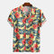 Mens Summer Floral Printed Turn Down Collar Short Sleeve Casual Shirts - As Picture