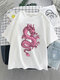 Pink Dragon Graphic Short Sleeve Crew Neck Oversized T-shirt - White