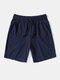 Mens Solid Color Large Pocket Linen Basics Drawstring Shorts - Navy
