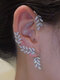1 PC Trendy Elegant Micro-incrusté Zircons Willow Leaves Forme Crochet d'oreille amovible Boucle d'oreille portable non percée - 1 boucle d'oreille en argent