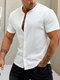 Mens Solid Single Breasted Crew Neck Casual Short Sleeve Shirts - White