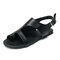 Plus Size Women Casual Clip Toe Hollow Black Buckle Flat Sandals - Black