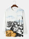 Mens Letter Landscape Printed Crew Neck Pullover Sweatshirts - White
