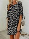 Leopard Print Knot Sleeve Plus Size Loose Mini Dress  - Dark Grey