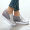 Plus Size Women Casual Splicing Zipper Flat Ankle Short Boots - Silver