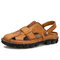 Men Cow Leather Hand Stitching Non Slip Outdoor Casual Sandals - Brown