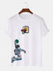 Plus Size Mens Astronaut Play Basketball Print Cotton Short Sleeve Fashion T-Shirts - White
