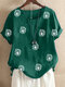 Floral Printed Short Sleeve O-Neck T-shirt For Women - Green