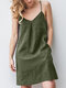 女性のための固体ポケットスパゲッティストラップバックレスドレス - 緑