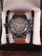 3 Pcs/Set PU Alloy Men Trendy Large Dial Watch Decorated Pointer Quartz Watch Beaded Bracelet Thanksgiving Christmas Gift - Coffee