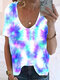 Tie-dye Printed Ombre O-neck Short Sleeve T-shirt - Purple