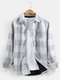Mens Plaid Check Button Front Thick Lined Warm Shirt Jacket With Pocket - Gray
