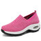 Women Outdoor Breathable Knitted Elastic Band Hiking Shoes - Rose