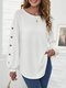 Solid Lantern Long Sleeve Button Crew Neck Casual T-shirt - White