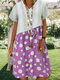 Floral Printed Patchwork V-Neck Midi Dress - Purple