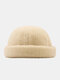 Unisex Cotton Solid Color Dome Adjustable Warmth Brimless Beanie Landlord Cap Skull Cap - Beige