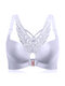 Butterfly Embroidery Front Closure Wireless Adjustable Gather Soft Bras - Silver Grey