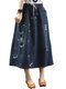 Embroidery Butterfly Loose Elastic Waist Skirt With Holes - Dark Blue
