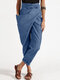 Casual Wrap Pocket Irregular Harem Pants With Belt - Light Blue
