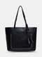 Vintage Tassel Pocket Decor Patchwork Art Solid Large Capacity Tote Handbag - Black