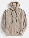Mens Corduroy Letter Panel Casual Pullover Hoodie With Kangaroo Pocket - Apricot