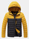Mens Contrast Patchwork Zip Up Warm Padded Detachable Hooded Jacket With Pocket - Yellow