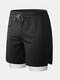 2 In 1 Compression Liner Mesh Breathable Running Gym Shorts With Zipper Pocket - Black