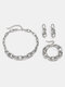Punk CCB Thick Chain Tassel Necklace Set Metal Geometric Hollow Bracelet - Silver