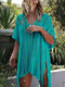 Solid Color Knitting Hollow Loose Beach Blouse - Green