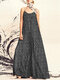 Women Allover Ditsy Floral Print Spaghetti Strap Maxi Dress - Black
