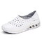 Leather Hollow Out Rocker Sole Slip On Platform Shoes - White