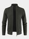 Mens Ribbed Knit Zip Front Stand Collar Cotton Solid Slant Pocket Cardigans - Green