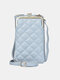 Women Faux Leather Fashion Wear-Resistant Multi-Pockets Solid Color Crossbody Bag Phone Bag - Blue