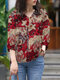 Allover Print 3/4 Sleeve V-neck Blouse For Women - Red