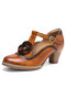 Sокофий Натуральная Кожа Ретро модные трехмерные цветочные удобные туфли с Т-образным ремешком на каблуке - коричневый