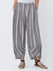 Striped Asymmetrical Elastic Waist Pockets Plus Size Pants - Black