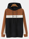 Mens Knitted Patchwork Script Embroidery Preppy Drawstring Hoodies - Black